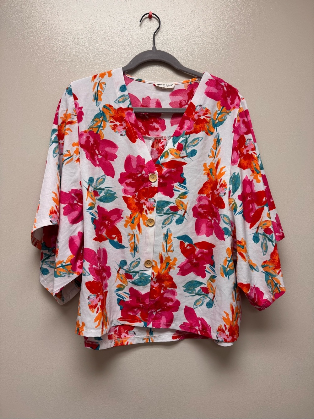 Women's Floral Button-Front Shirt in Pink and Orange